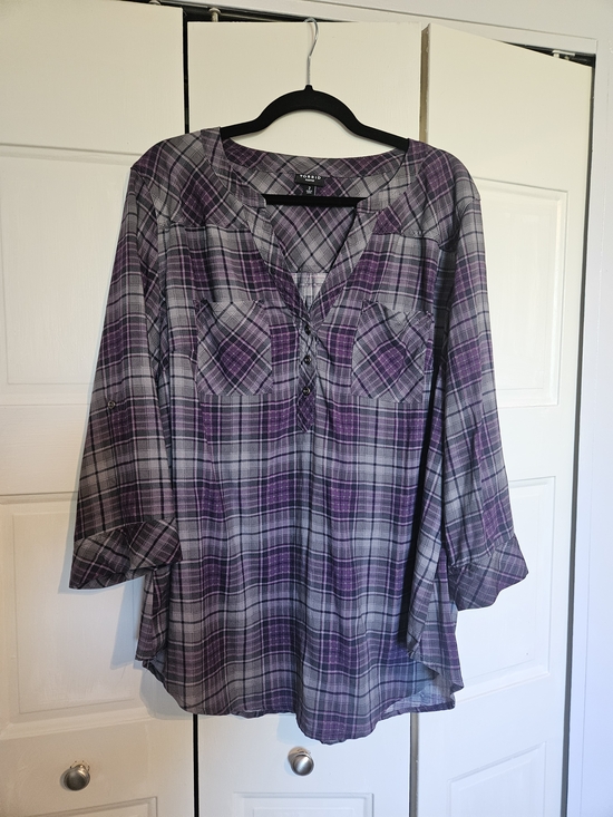 torrid Tops - torrid Purple & Gray Plaid Button-Front Tunic